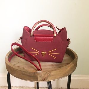 Burgundy Kitty Cat Shoulder Bag